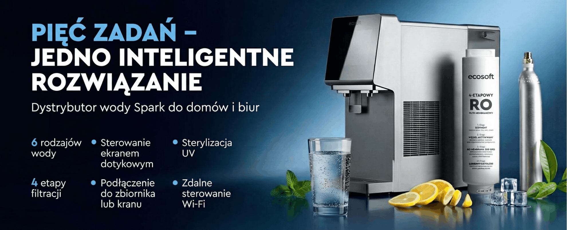 Wszystkie cechy dystrybutora Ecosoft Spark zaprezentowane graficznie