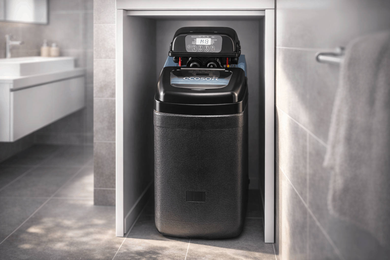 Wydajny zmiękczacz wody Ecosoft Core 150 w nowoczesnej łazience